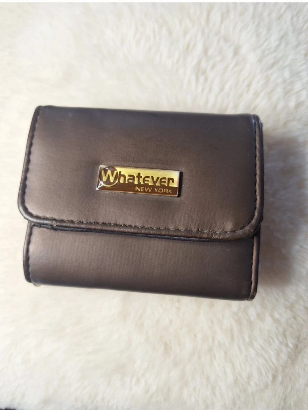 Whatever New York Brown Faux Leather Mini Compact Wallet Kaychain Trifold